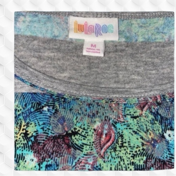 LuLaRoe Women’s Medium Gray/Green Julia Fitted MIDI-Dress EUC - Picture 4 of 5